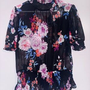 Meraki Black Floral Sheer Blouse